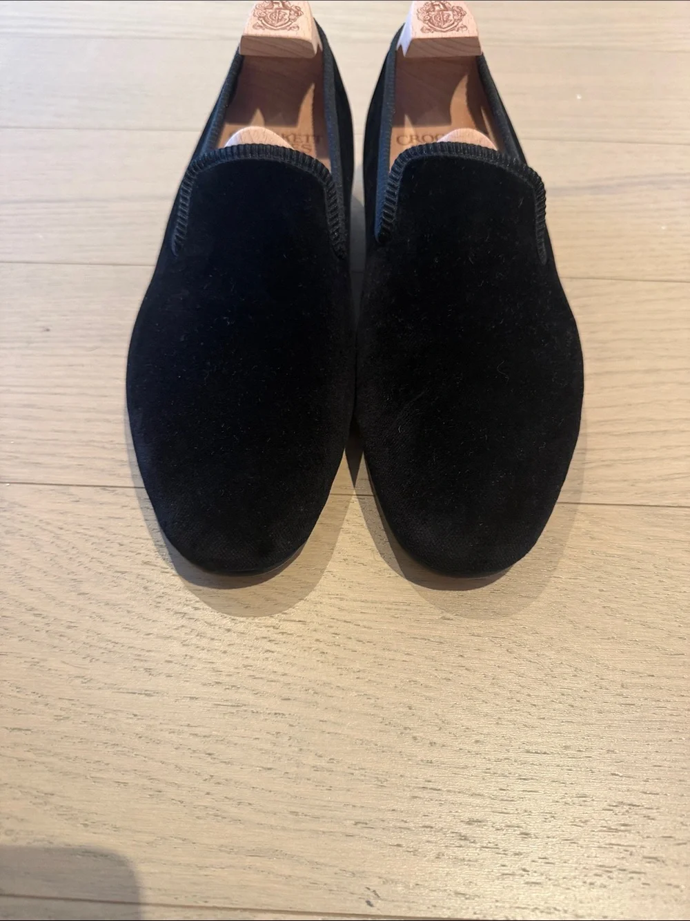 Crockett and Jones Plain Albert Black Velvet Men’s Slip-On Loafers